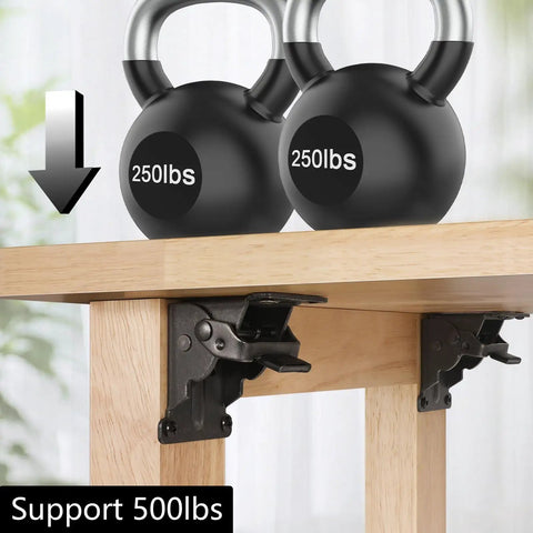 Heavy Duty 4 Pack Folding Brackets With Self Lock Hinges And Screws For Folding Table Legs And Bed Leg Support, Black Finish, Durable Steel Construction, Easy Install, Locking Extension Brackets for Stable DIY Setups on wood table support