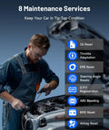 Mechanic using Bluetooth OBD2 Scanner With Bi-Directional Control for iOS and Android, performing car diagnostic services.