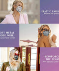 Women wearing KN95 Face Masks 60 Pack Individually Wrapped, 5 Layer Filtration for Adults Men Women with elastic ear loops and nose wire.