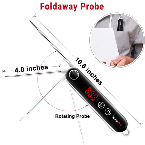 Ultra Fast Instant Read Meat Thermometer With 4 Inch Probe Digital Thermocouple Sensor displaying measurement angles