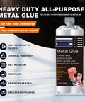 Rugged Metal Repair Epoxy For Steel Iron Aluminum And Fiberglass, 1.76 oz tube showcasing features like heat and chemical resistance.