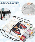 Cool Dog With Sunglasses Drawstring Bag For Men And Women, Lightweight Gym Sackpack With Zipper Pocket, open showing contents