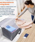 Person packing clothes into Beefy Heavy Duty Moving Bags Set 6 Pack 93L Storage Bags With Zippers Lids And Grippy Handles.