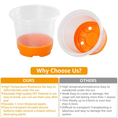Clear 4 Inch Nursery Pots With Flexible Silicone Base For Easy Transplanting No Fuss Reusable Seedling Pots Transparent Orange