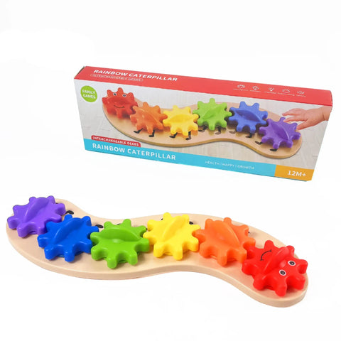 Colorful Rainbow Caterpillar Gear Toy For Toddlers And Babies Teaches Color Names And Matching With Spinning Gear Fun