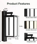 Diagram of a Lit Outdoor Wall Light Fixture Waterproof For Porch Patio Front Door And Garage 15 Inch Exterior Wall Sconce with dimensions.