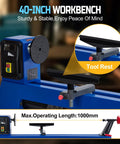 Rock Solid Benchtop Wood Lathe 14 By 40 Inches Featuring A Powerful 0.5 Hp Motor With Flexible 1040 To 2980 Rpm Speed Comes Loaded With Pro Chisels For Butter Smooth Woodturning, showcasing a sturdy tool rest.