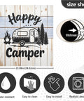 Size and features of Happy Camper On Wood Magnetic Cover For Refrigerator Front Door And Dishwasher totally ultra strong PVC coated panel.