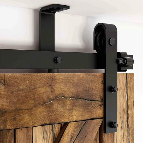 8Ft Ceiling Mount Sliding Barn Door Hardware Kit For 48 Inch Wide Single Wood Door, Low Ceiling L Shape Bracket System