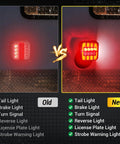 Side-by-side old vs new NOVCAPAR wireless trailer light kit; magnetic LED tail lights with brake/turn signals.