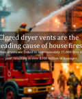 Firefighters battling house fire highlighting need for Universal Dryer Vent Cleaning Kit Attachment For Vacuum Hoses With Lint Brush.