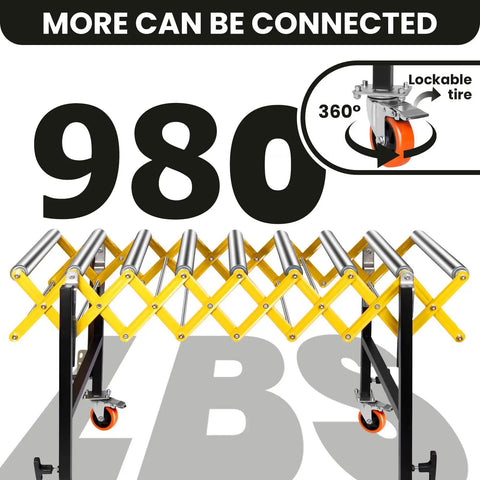 Badass Hella Rugged Roll Away Conveyor Stand With 980 Lb Capacity And Smooth 360 Swivel Casters For Adjustable 23 To 50 Inch Table Saw Woodshop Feed Line Extension Setup
