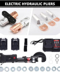 Upgraded 120KN Electric Hydraulic Cable Lug Crimping Machine With LCD Display And Two Rechargeable Batteries For Terminal Pliers 16-400mm Square Millimeter Crimper With Twelve Dies Fast Power Tool components and accessories in display.