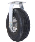 Heavy Duty 10 Inch Pneumatic Caster Wheels With Rigid Plate And Precision Ball Bearings Built Tough for hauling. Side view detail.