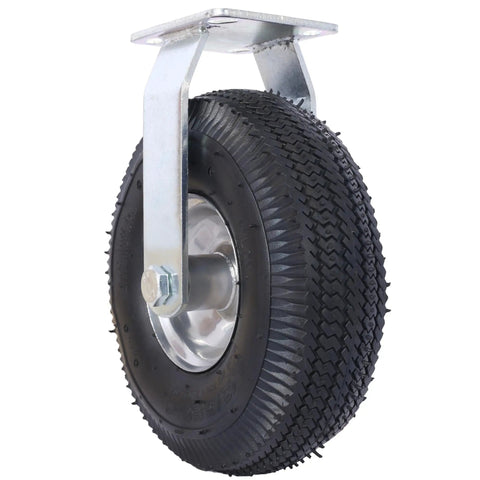 Heavy Duty 10 Inch Pneumatic Caster Wheels With Rigid Plate And Precision Ball Bearings Built Tough for hauling. Side view detail.
