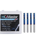 Beefy 5-Piece Carbide End Mill Set For CNC Router Bits, Square End Mills With Nano Blue Coating, displayed in packaging