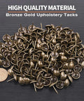 300 Piece Antique Bronze Upholstery Tacks 9/16 Inch Round Head Furniture Nails, showing a pile with a quarter for scale.