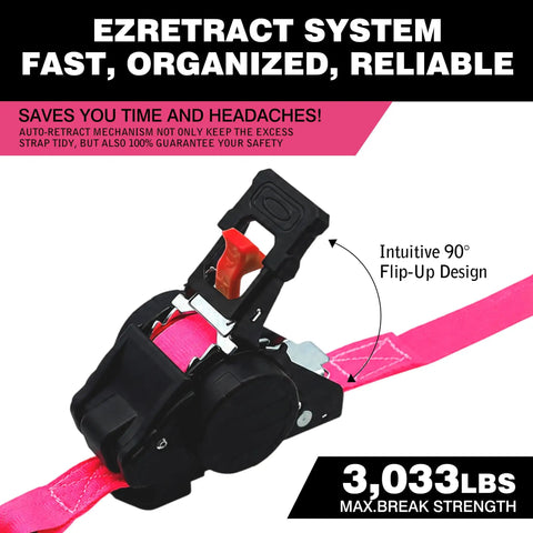 Heavy Duty Self Retracting Ratchet Straps 1 Inch By 13 Feet With Auto Rewind Tensioner Bolt On Brackets 1800 Pound Capacity No Sweat Cargo Tie Downs For Pickup Truck Haul Setup Four Pack Bundle