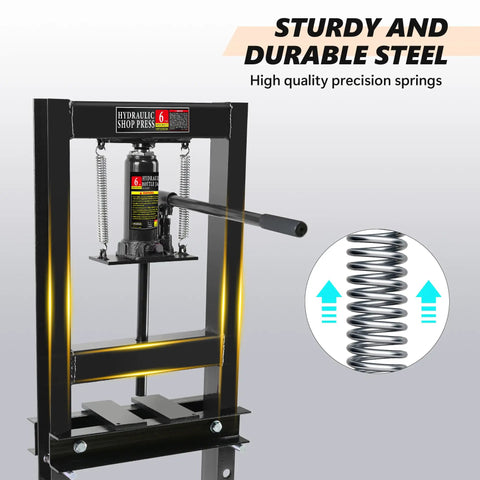 6 Ton Hydraulic Shop Press With Heavy Duty H Frame For Bearing Installation And U Joint Press, Adjustable Worktable, steel frame