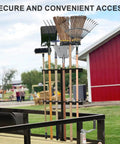 Heavy Duty Shovel Holder For Truck And Trailer, 6 Tool Holes, Rubber Grommets And Mounting Hardware displayed on open trailer