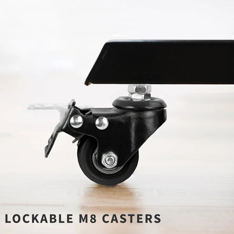 VIVO M8 locking caster wheel with brake, black rubber wheel on metal housing (side view)