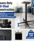 Heavy Duty Grinding Station Pedestal With Industrial Grade Locking Swivel Caster Wheels, 500 lbs weight capacity all-steel construction.
