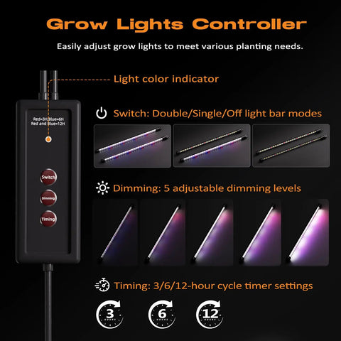 Grow lights controller for 60 Cell Self Watering Seed Starter Tray With Grow Light For Indoor Seed Germination Kit, showcasing modes.
