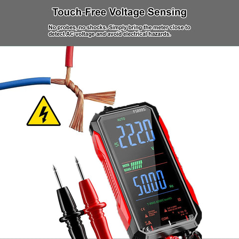 Upgraded 2026 Digital Multimeter Tester With 6000 Counts True RMS AC DC Voltage NCV USB C Rechargeable display showing readings