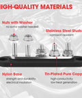 Top Shelf Heavy Duty 12V Bus Bar Power Distribution Block With Five By One Quarter Inch Studs Slick Color Coded Red And Black Pair showing stainless steel studs and nylon base.