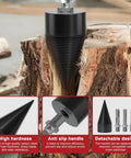 Image of Straight Up Heavy Duty Wood Splitter Drill Bits Set with sharp carbon steel tip designed for splitting logs easily.