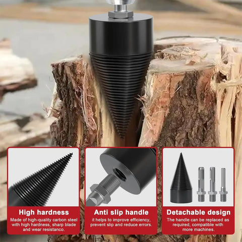 Image of Straight Up Heavy Duty Wood Splitter Drill Bits Set with sharp carbon steel tip designed for splitting logs easily.