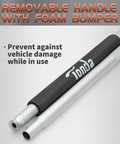 Low Profile 2 Ton Floor Jack With Aluminum And Steel Build, Dual Pump System For Lightning Fast Lifts, Ideal For Cars, Trucks And SUVs, Heavy Duty Hydraulic Jack In Bright Orange with removable handle and foam bumper.