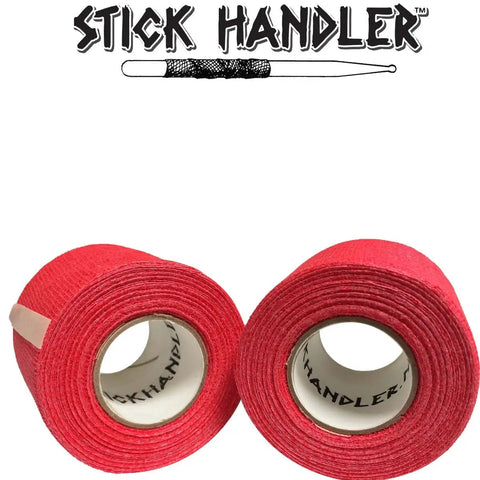 Two rolls of Professional Drumstick Grip Tape Two Pack Red Cotton Gauze for drummers, enhancing stick control.