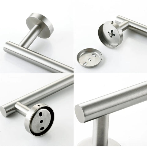 Brushed Nickel 24 Inch Towel Bar Wall Mounted Rack Made From SUS304 Stainless Steel No Fade Fingerprint Resistant close-up details.