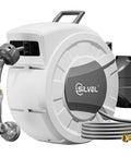 Heavy Duty Retractable Garden Hose Reel With 100 Ft Of Half Inch Hose, Wall Mount No Tangle Auto Lock At Any Length, Light Grey