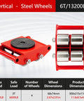 Heavy Duty Machinery Skates Moving Dollies 4 Pack with steel wheels, red color, designed for heavy loads up to 13200LB.