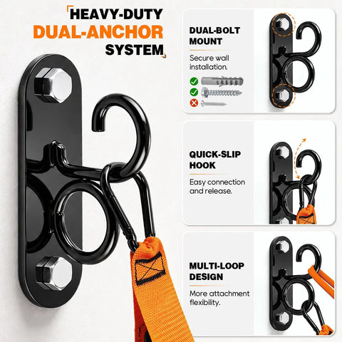 Heavy Duty Stackable Resistance Bands With Wall Anchor And Door Mount For Home Gym Upgrade, dual-bolt mount with quick-slip hook.