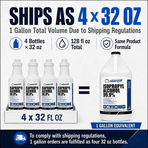 Isopropyl Alcohol 99.9 Percent IPA Pro Grade Industrial 1 Gallon Fast Evaporating Low Residue Solvent For Lab Use Cleaning Degreasing And Electronic Parts Maintenance, 4x32 oz bottles