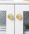 Solid Brass Cabinet Knobs And Gold Pumpkin Drawer Pulls Featuring Vintage Floral Accents For Kitchen Cupboards And Dressers Heavy Duty 6 Pack 1 1 8 Inch on white cabinet doors.