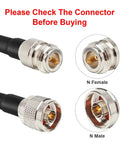 Close-up of 10ft N Male to N Female Coax Cable 50 Ohm KMR240 Ultra Low Loss Extension Jumper connectors