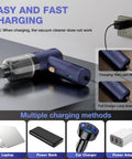 4 In 1 Cordless Car Vacuum Cleaner, Mini Handheld 12000Pa Suction charging with multiple power sources.