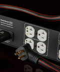 Kickass 20 Amp Power Conditioner With Non Sacrificial Surge Protection For Home Audio and Hi Fi Rigs, showcasing multiple outlets and power cables.