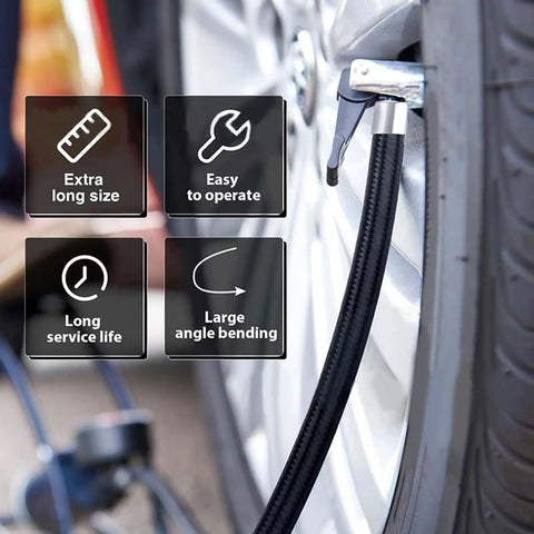 Universal Air Pump Hose Adapter Extension Tube For Car And Motorbike Tire Inflator Durable Flexible Locking Valve Connector Tool Kit, 20cm hose