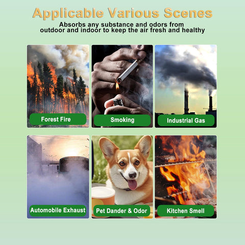 Image showing various sources of air pollution reduced by AP-1512HH Replacement Filter Set for Coway Airmega Purifiers.