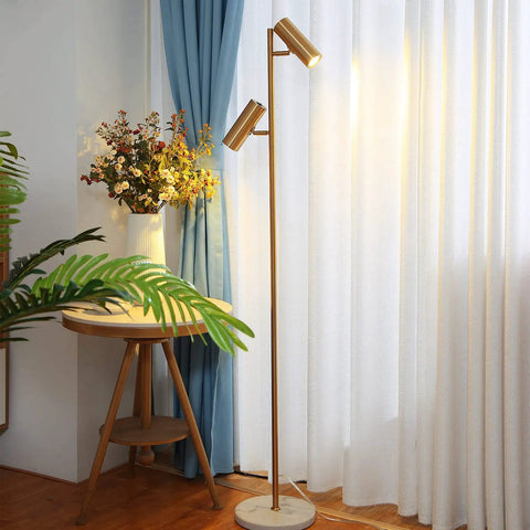 Cozy Elegant Modern Floor Lamp With Brass Finish, Tall Uplight Tree Style For Bedroom, Living Room Or Office near window.