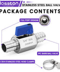 Three Quarter Inch Hose Barb Ball Valve Kit With Stainless Steel Clamps For Heater Hose Shut Off Valve High Temp Tolerance