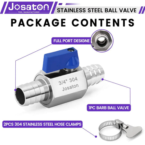 Three Quarter Inch Hose Barb Ball Valve Kit With Stainless Steel Clamps For Heater Hose Shut Off Valve High Temp Tolerance