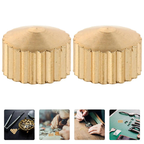 Golden metal movement nuts from 20 Piece Clock Nut Set For Repair And DIY Projects, great for clock hand stabilization
