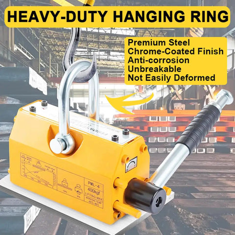 Industrial Grade Permanent Lifting Magnet With Easy Release Lever, Badass Steel Grapple For Shop Cranes And Hoists, No Sweat Handling Up To Two Thousand Kilogram Loads, 400kg capacity.