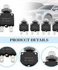 40 Piece Car Thermal Circuit Breaker Set With Manual Reset Push Button 5 10 15 20 30 Amp Terminal Caps displayed in front of a car.
